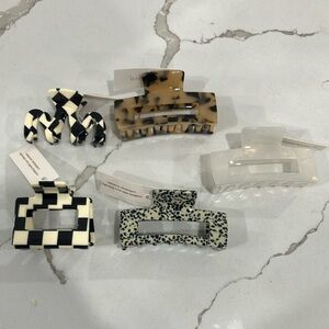 Stylish Hair Claw Clip Set - Black, White, Tan